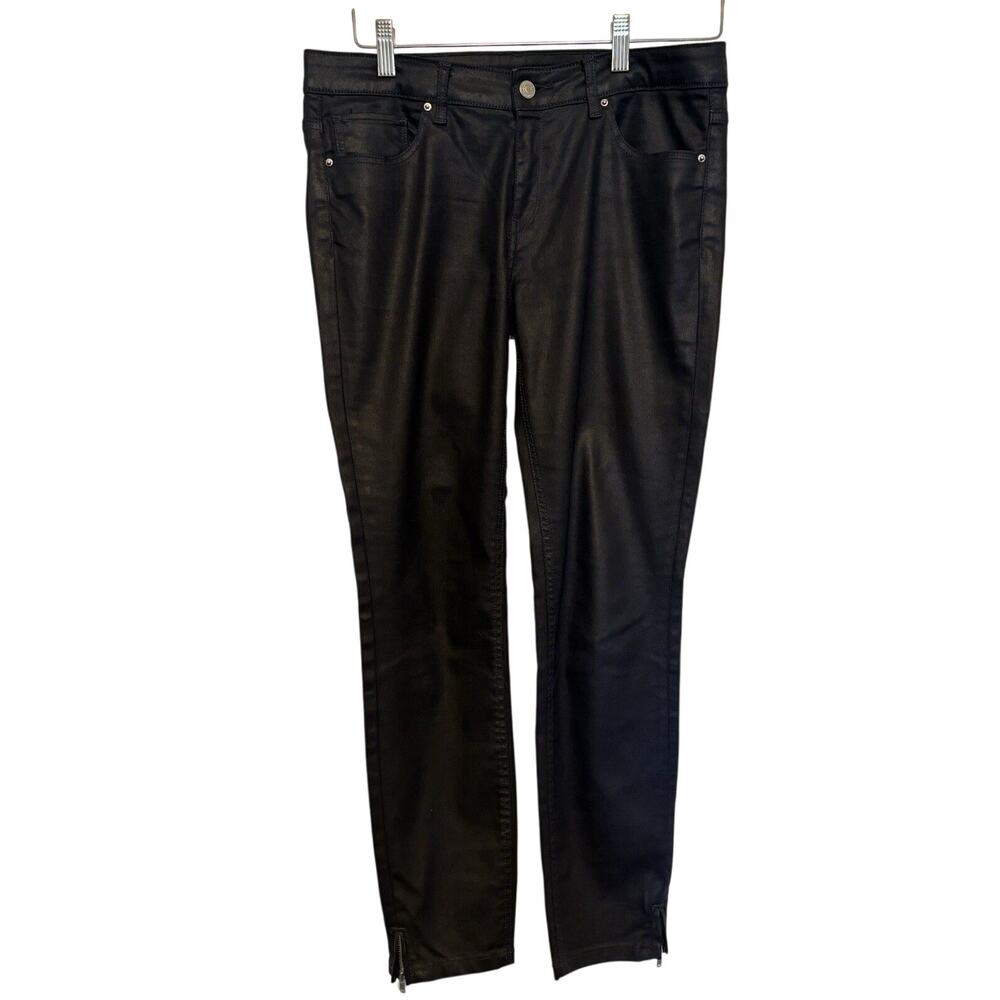 Zara Womens Blue Waxed Jeans 10 Zipper Ankle Leather-look Moto Streetwear Urban